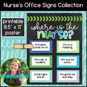 Preview of Where is the School Nurse | School Nurse's Office Signs and Posters | BlueGreen