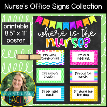 Preview of Where is the School Nurse | School Nurse's Office Signs and Posters | NeonColors