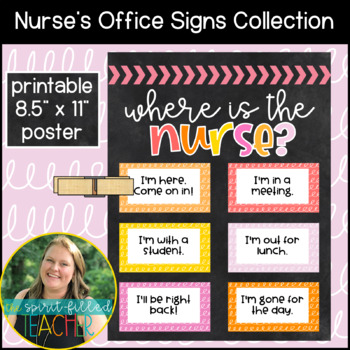 Preview of Where is the School Nurse | School Nurse's Office Signs and Posters | PinkOrange