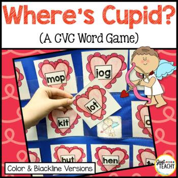 Preview of Where's Cupid? Hide and Find Pocket Chart Game for CVC Words