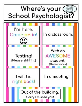 Preview of Where's Your School Psychologist? Colorful Door Sign