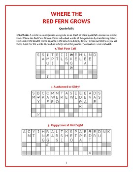 Where The Red Fern Grows 10 Quotefall Puzzles Similies From The Book