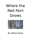 Where the Red Fern Grows Reading response packet
