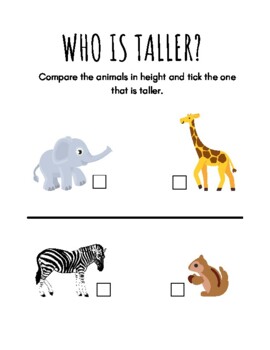 Which Animal is Taller Worksheets for Learning Height Difference for Kids