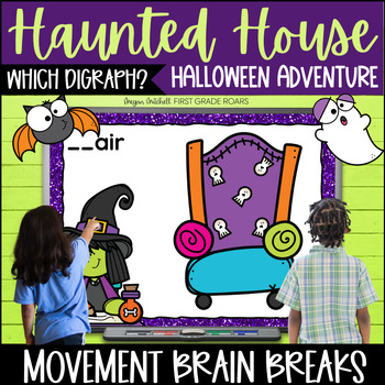 Preview of Which Digraph Sh Ch Wh Th Phonics Activity Movement Break Halloween Adventure