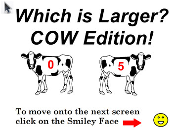 Preview of Which Number is Larger 0-5 Cow says MOO!  Promethean and ZOOM Activity