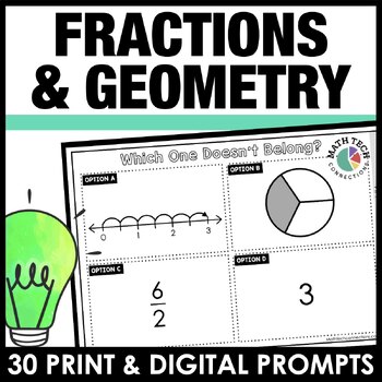 Preview of Which One Doesn't Belong 3rd Grade Math Prompts: Fractions and Geometry