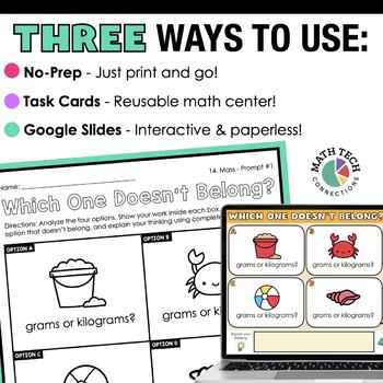 Which One Doesn't Belong 3rd Grade Math Prompts: Measurement & Data