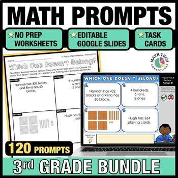 Preview of 3rd Grade Math Review Centers, Warm Ups, Which One Doesn't Belong Math Prompts