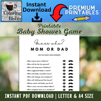 Preview of Which Parent Baby Shower Game, Guess Who, Mom or Dad, Mommy or Daddy, Fun Shower