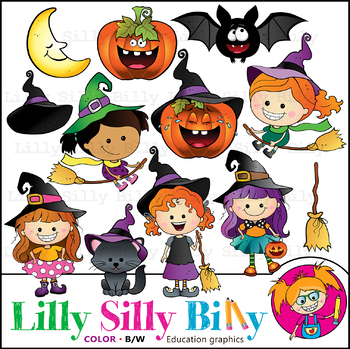 Preview of Which Witch?! Clipart. BLACK AND WHITE & Color Bundle. {Lilly Silly Billy}