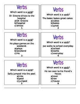 Preview of Which Word is a Verb Task Card