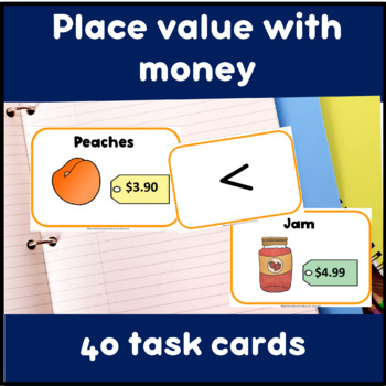 Preview of Money task cards game with more than less than equal to