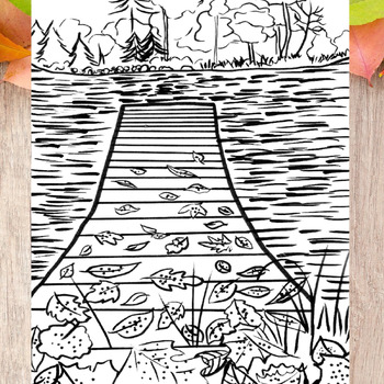 Preview of Whimsical Autumn Dock Coloring Book Page For Teens and Adults