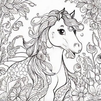 Preview of Whimsical Horse Adventures: 57 Pages of Enchanting Coloring Fun