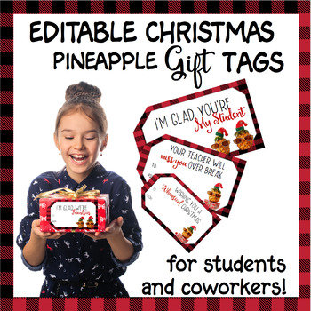 Preview of Whimsical Pineapple Christmas  Labels for student and coworker gifts *editable*