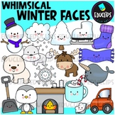 Whimsical Winter Faces Clip Art Set {Educlips Clipart}