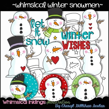 Whimsical Winter Snowmen Clipart Collection by Whimsical Inklings