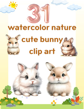 Preview of Whimsical Woodland Bunnies: Watercolor Clip Art Collection