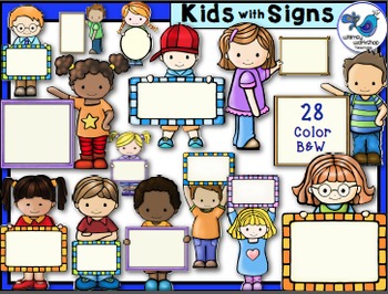 Preview of Whimsy Kids With Signs Clip Art (28 graphics) Whimsy Workshop Teaching