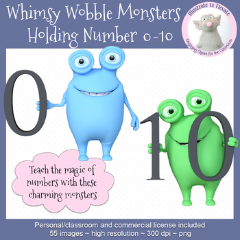 Preview of Whimsy Wobble Monsters Holding Number 0-10. Teach your students to count!