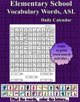 Preview of Elementary School Vocabulary, American Sign Language Finger Spelling Word Search