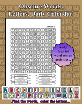 Preview of Obscure Words, Letters, word search coloring 365 printable pages activity