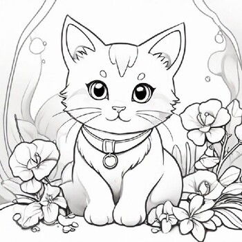 Preview of Whiskers and Wonders: Cat Coloring Pages | Purr-fectly Relaxing Art for Cat