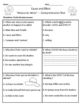 Whistle for Willie - Vocabulary & Comprehension Test/Quiz (Journeys)