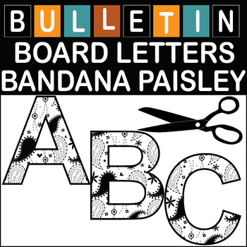 Preview of White Bandana Paisley Bulletin Board Letters Classroom Decor (A-Z a-z 0-9)