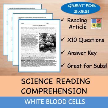 Preview of White Blood Cells - Reading Passage and x 10 Questions (EDITABLE)
