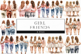 White Caucasian Girl Best Friends and Sisters Watercolor S