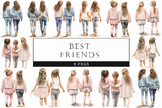 White Caucasian Girl Best Friends and Sisters Watercolor S