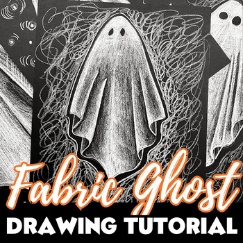 Preview of White Color Pencil Ghost Drawing, Fall/Halloween Art, Middle/High School