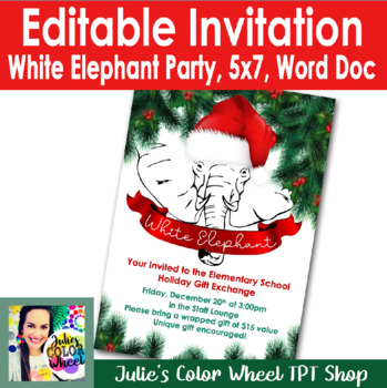 Preview of White Elephant Staff Holiday Exchange Party Editable Invitation for WORD