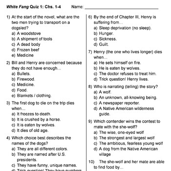 Preview of White Fang Quizzes (5 reading checks)