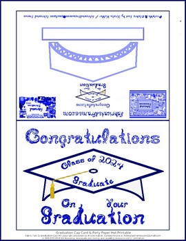 Preview of White Graduation Cap Party Hat Card Printable Blue Class 2024 Graduate