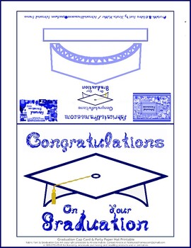Preview of White Graduation Cap Party Hat Card Printable Blue Congratulations Graduation