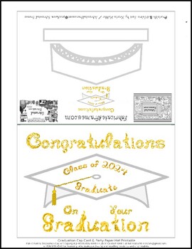 Preview of White Graduation Cap Party Hat Card Printable Gold Class 2024 Graduate