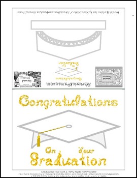 Preview of White Graduation Cap Party Hat Card Printable Gold Congratulations Graduation