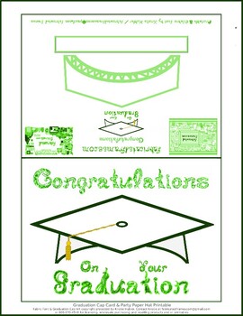 Preview of White Graduation Cap Party Hat Card Printable Green Congratulations Graduation
