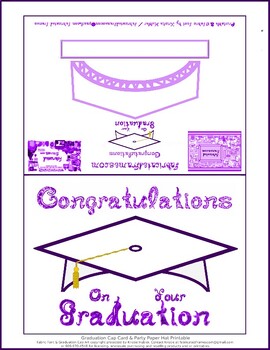 Preview of White Graduation Cap Party Hat Card Printable Purple Congratulations Graduation