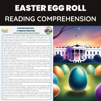 Preview of White House Easter Egg Roll Reading Passage for History of Easter Egg Roll 
