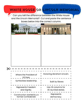 Preview of White House vs. Lincoln Memorial Cut and Sort