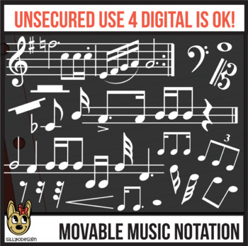 Preview of White  Music Notes - MOVABLE Digital Pieces - Musical Notation Clip Art