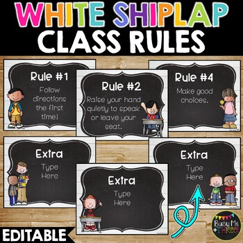 Preview of White Shiplap Editable Rule Posters and Signs for Classroom Management Rules