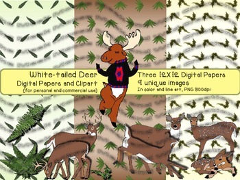 Preview of White-Tailed Deer Digital Papers and Clipart {for personal and commercial use}
