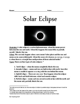 Preview of Solar Eclipse - Review Article Lesson - review questions
