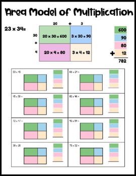 Preview of Whiteboard Area Model Practice for Double Digit Multiplication. Freebie