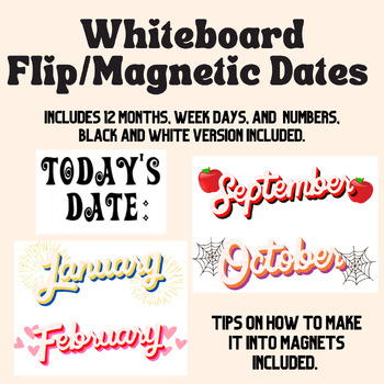 Preview of Whiteboard Flip/Magnetic Dates PDF and Adaptable template